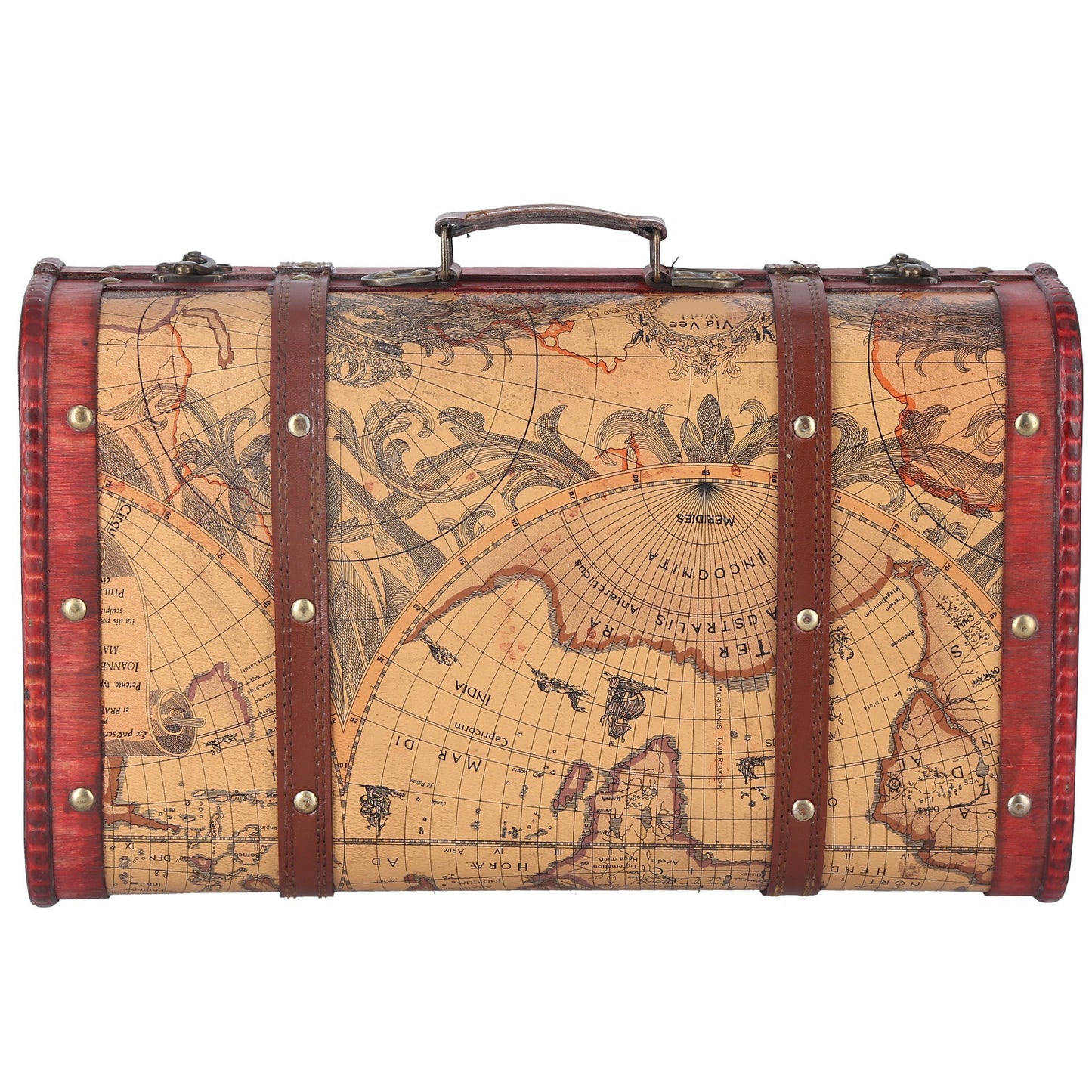 Vintage Suitcase Portable Composite Wood Map Pattern Design Vintage Storage Chest