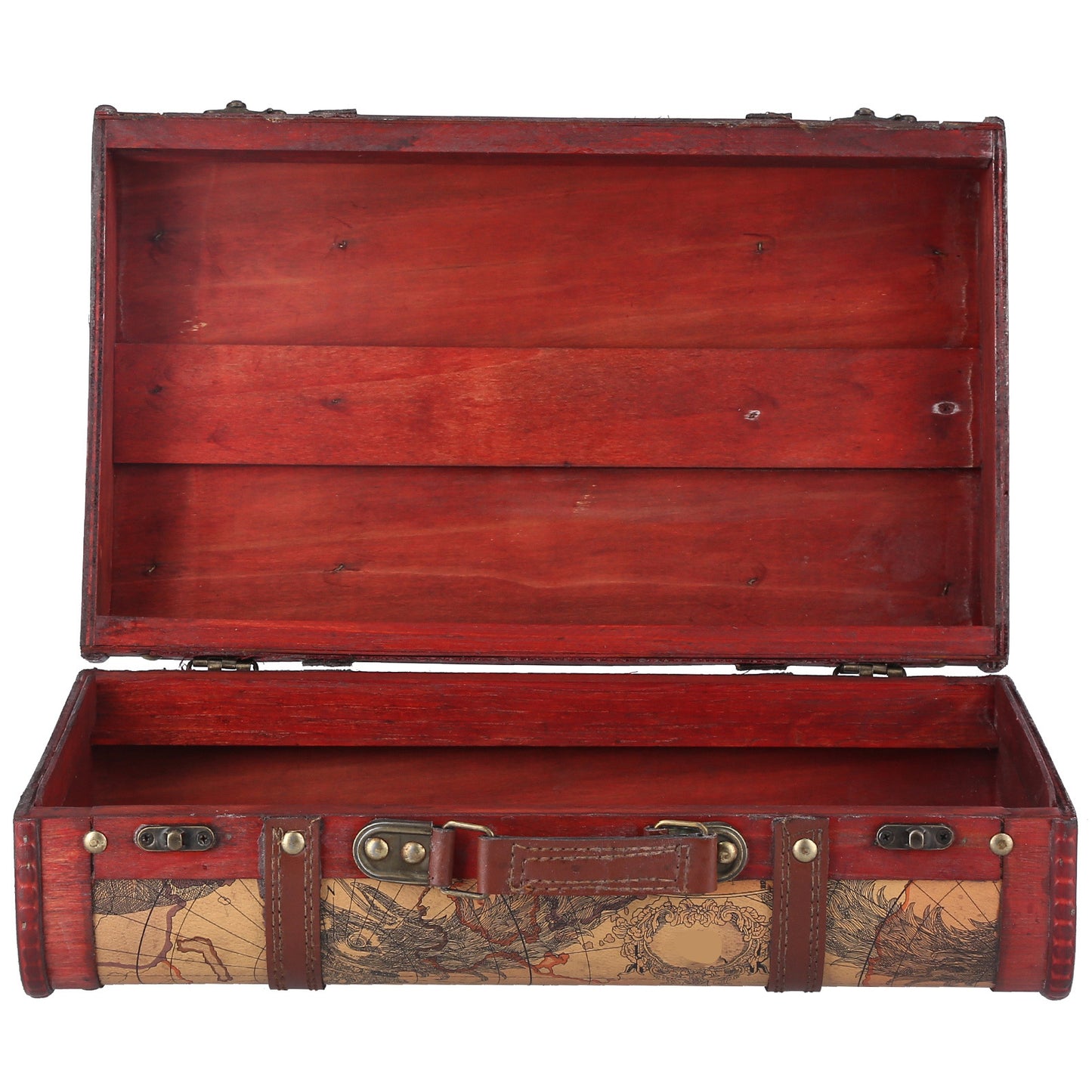 Vintage Suitcase Portable Composite Wood Map Pattern Design Vintage Storage Chest