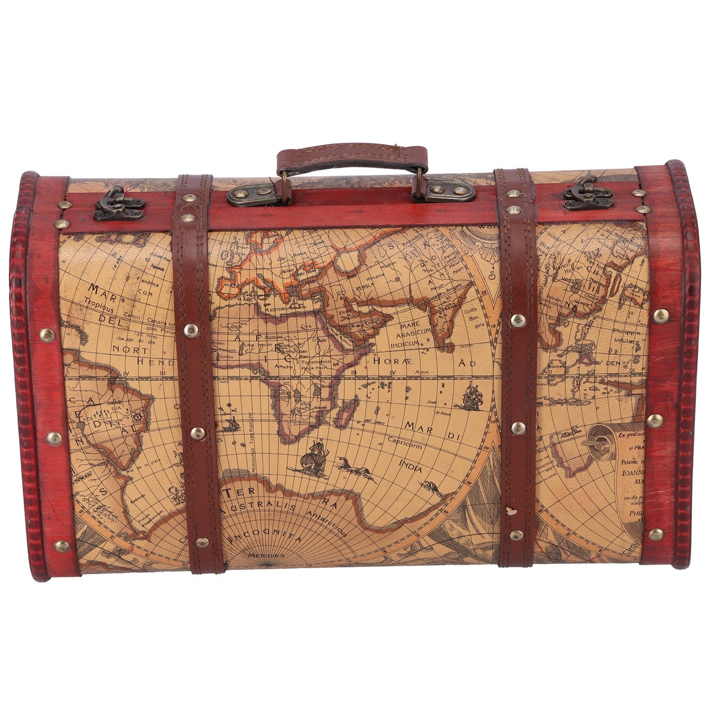 Vintage Suitcase Portable Composite Wood Map Pattern Design Vintage Storage Chest