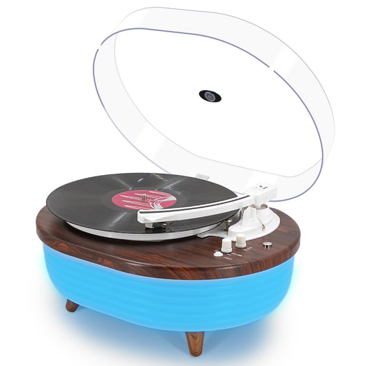 Vinyl Record Player, Vintage 2-Speed Wireless Turntable with Built-in Stereo Speakers, 6 Lighting Modes Record Player for 7/10/12inch Vinyl Records, RCA/Auto-Stop/Phono Preamp (Red Wood)