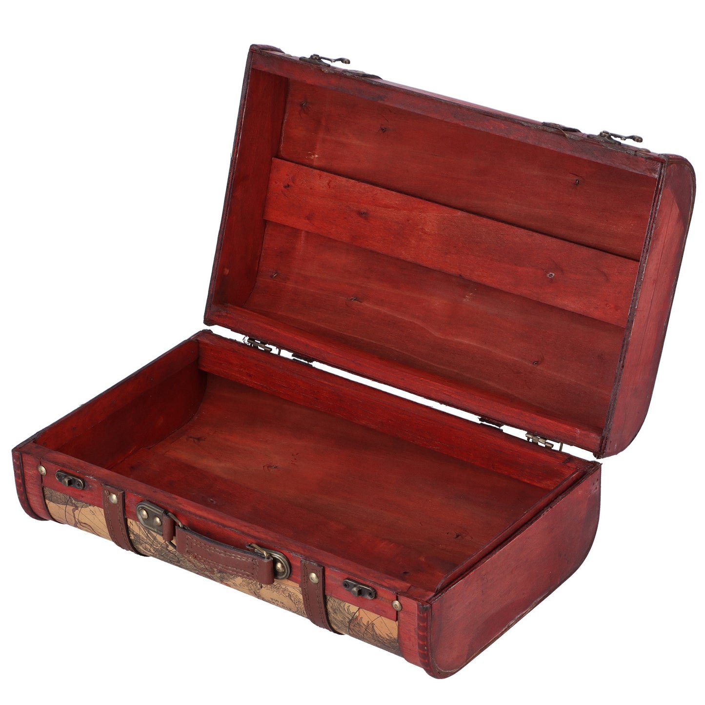 Vintage Suitcase Portable Composite Wood Map Pattern Design Vintage Storage Chest