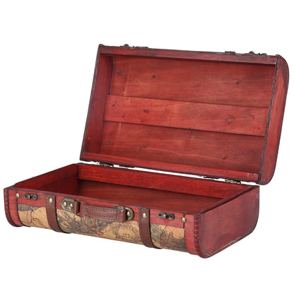 Vintage Suitcase Portable Composite Wood Map Pattern Design Vintage Storage Chest