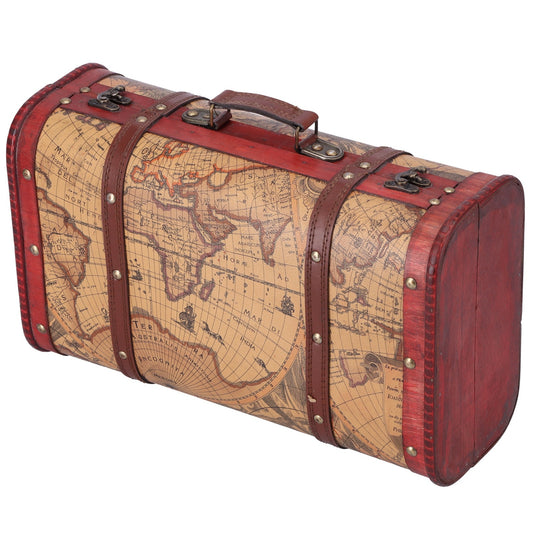 Vintage Suitcase Portable Composite Wood Map Pattern Design Vintage Storage Chest